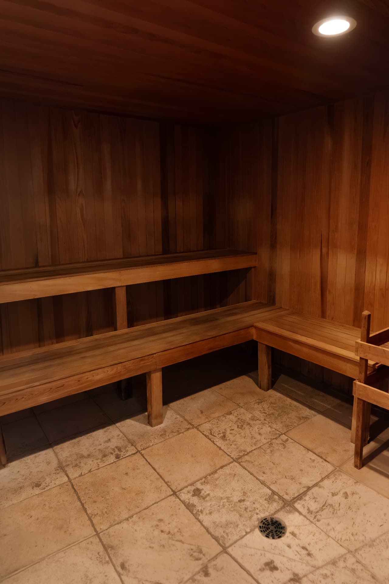Cedar sauna with rolled towels